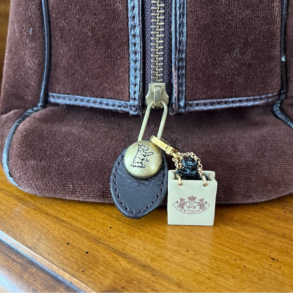 Juicy Couture Vintage Brown Bowling Bag Purse with Pink Accents - Picture 6 of 14